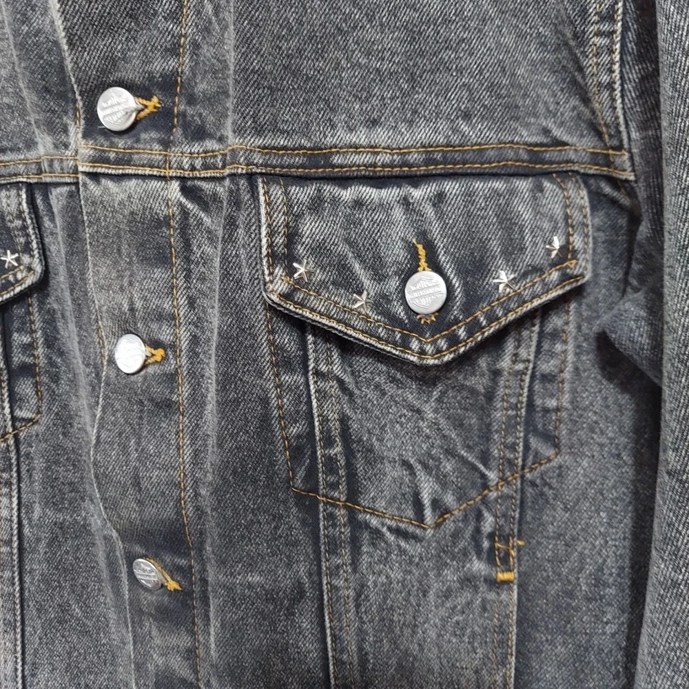 Vintage 80s USA Harley Davidson Eagle Black Denim Biker Jacket Mens Medium‎